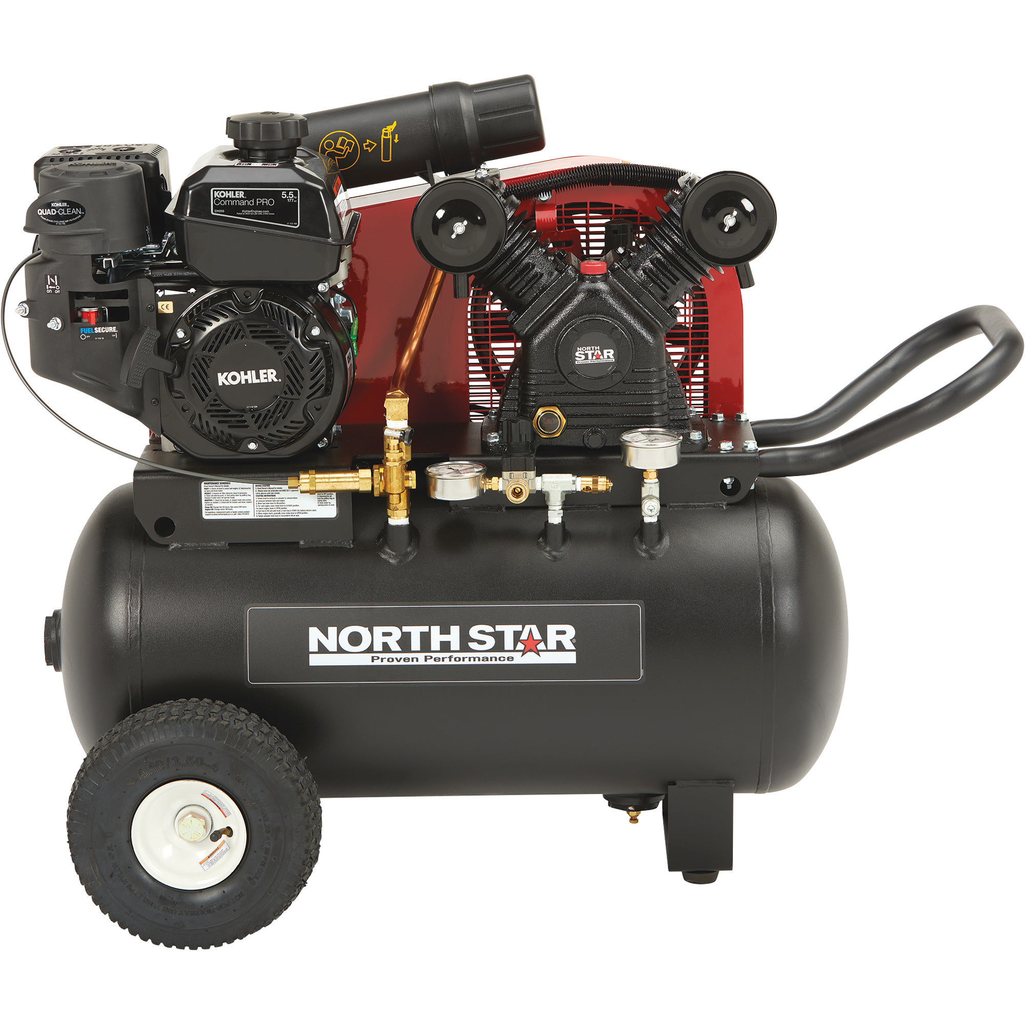 NorthStar Portable Gas-Powered Air Compressor, Kohler 177cc OHV Engine, 20-Gallon Horizontal Tank, 13.7 CFM @ 90 PSI